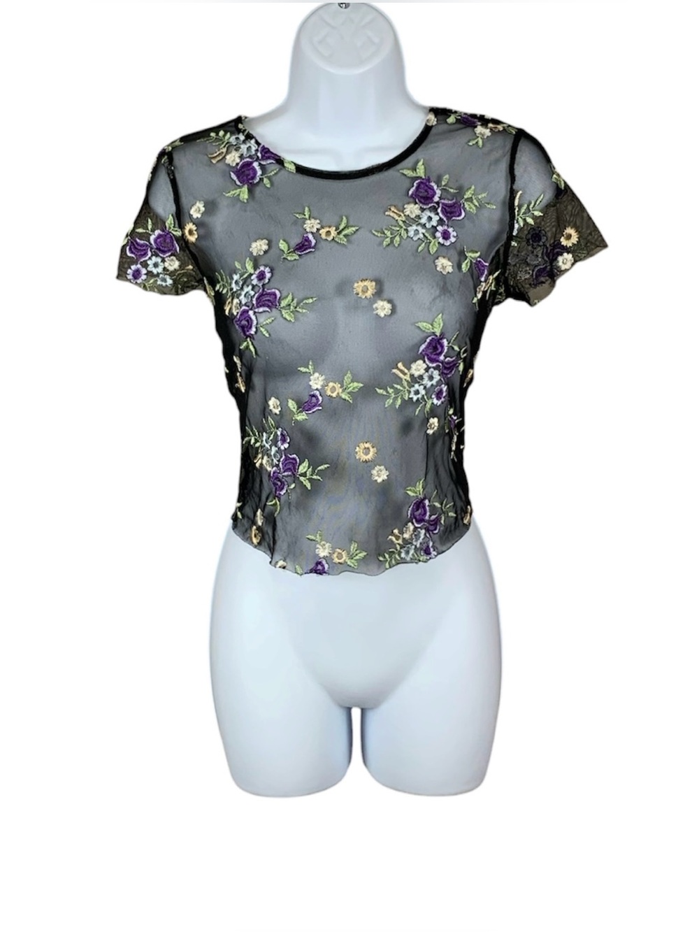 Urban Outfitters Sheer Floral Embroidered Mesh Top